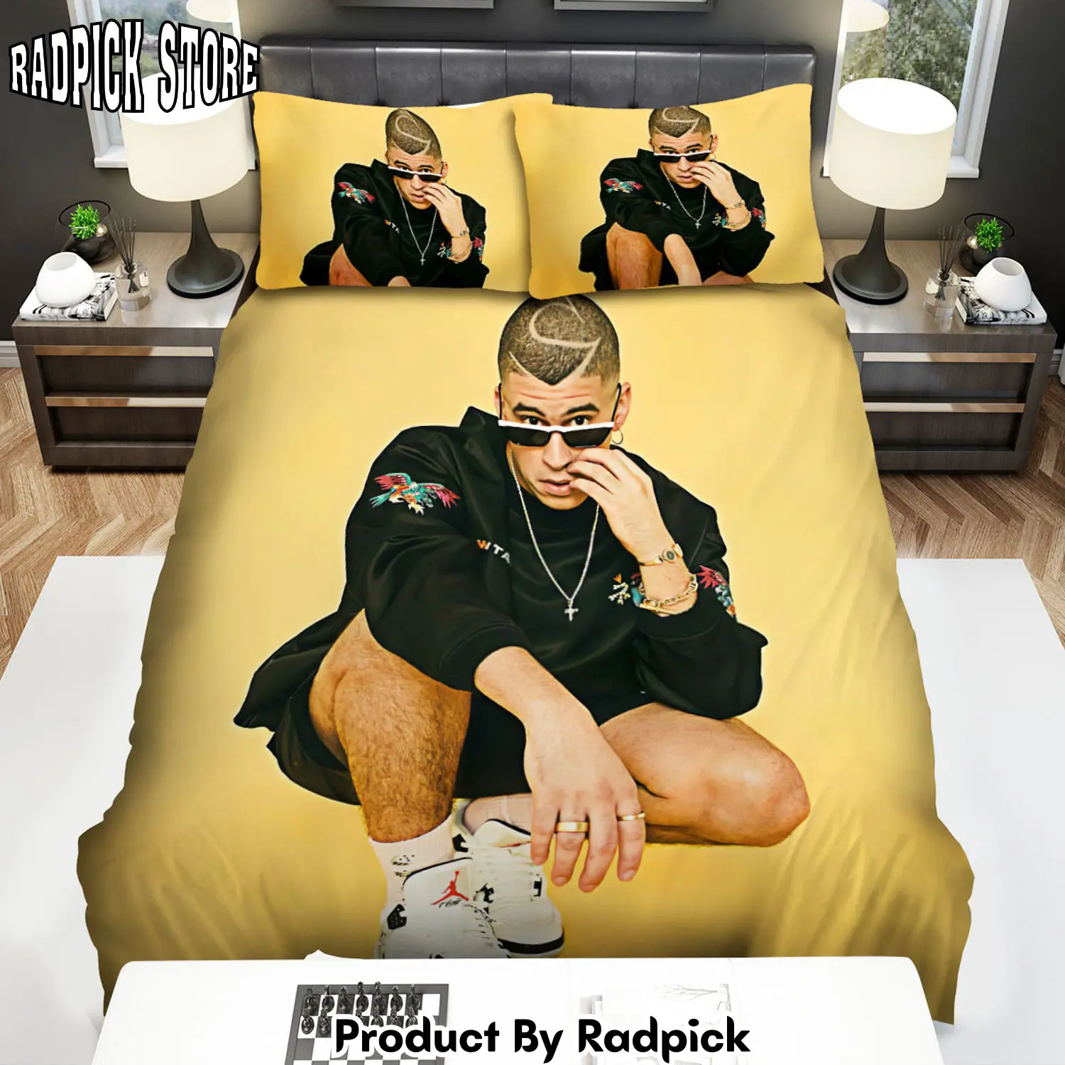 Radpick bad bunny in yellow background duvet cover bedroom sets comfortable bedding sets rp3278529